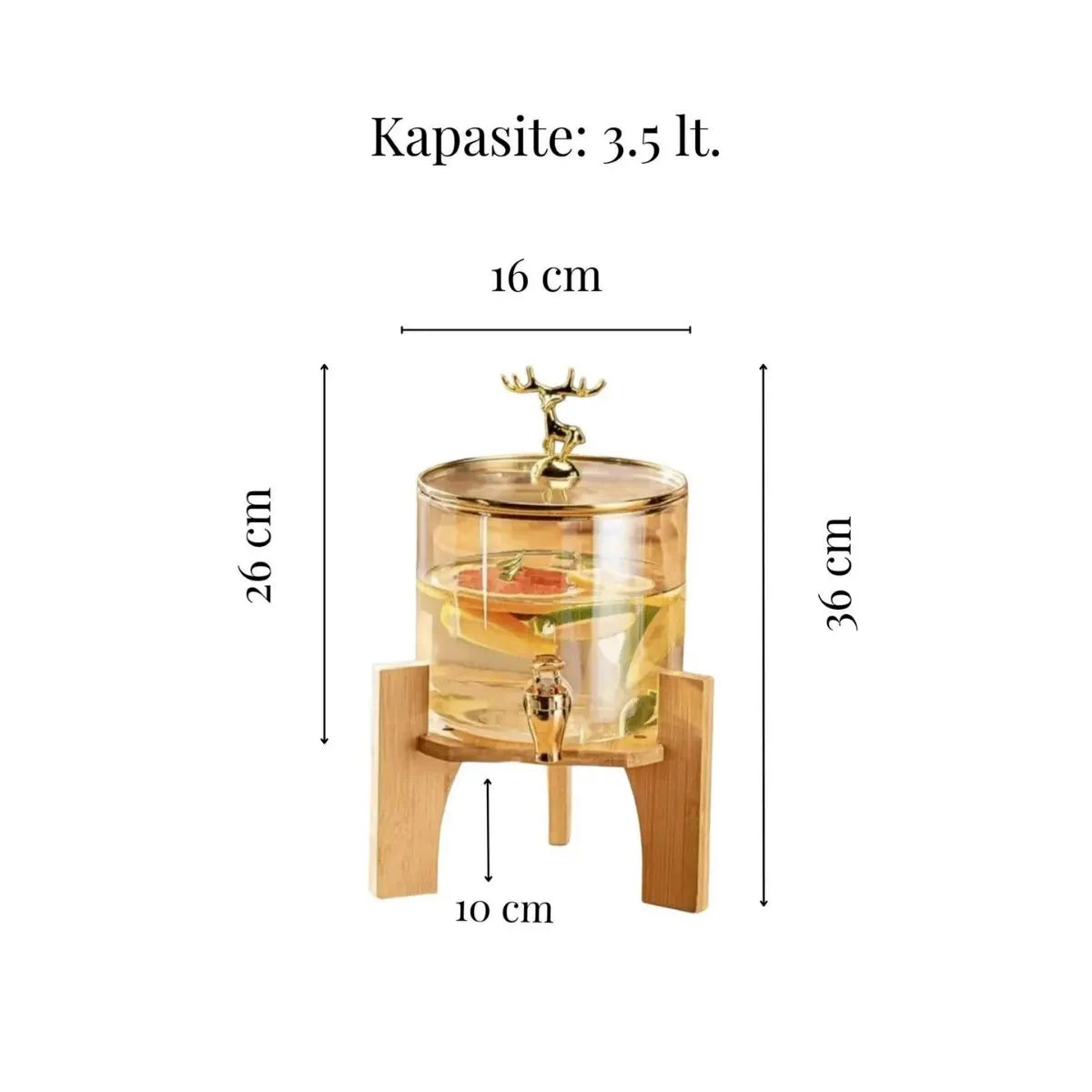Glass Beverage Dispenser – Bamboo Base & Golden Deer Handle