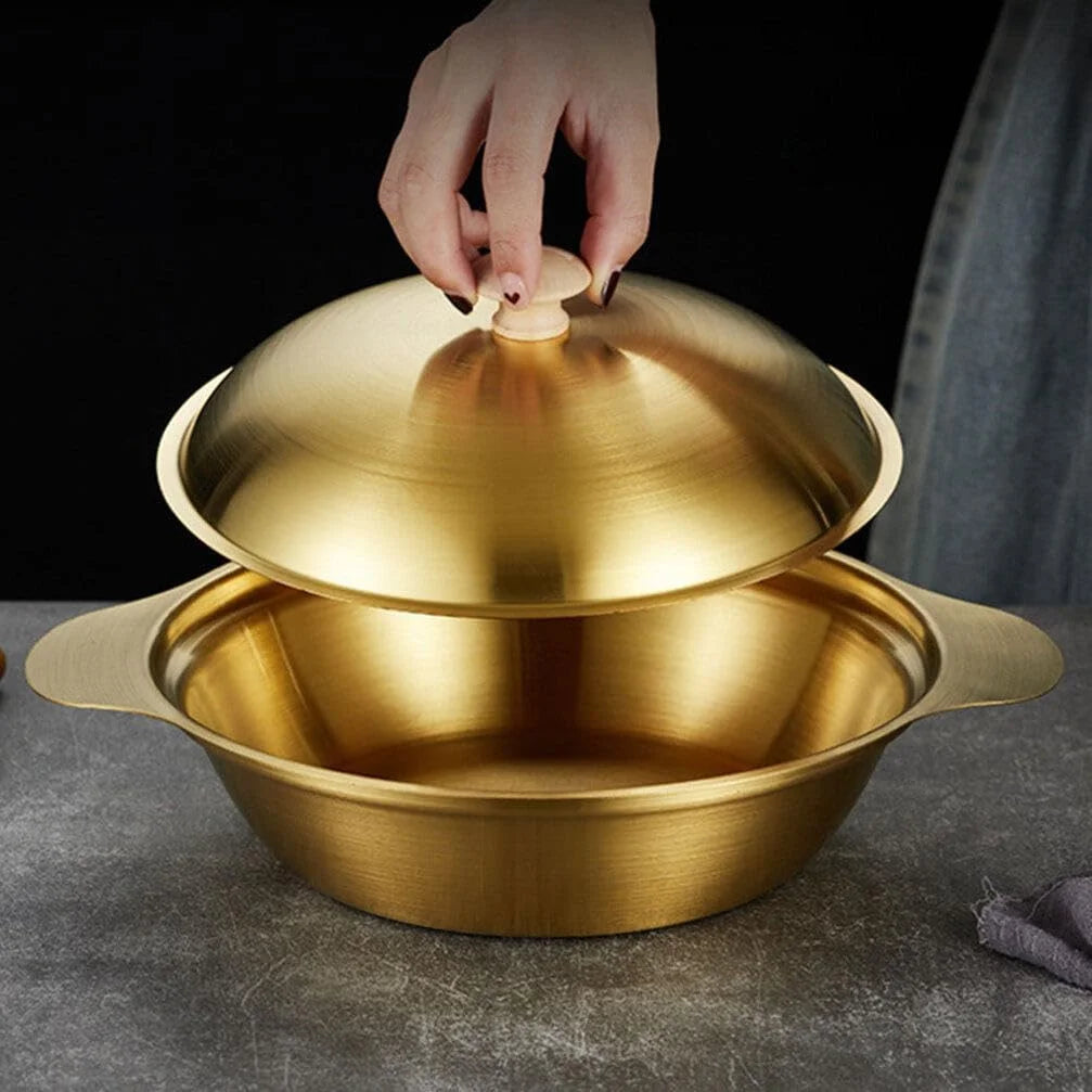 Golden Cooking Pot with Wooden Knob