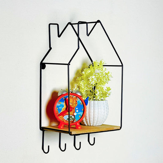 Hut Style Wall Shelf With Hooks