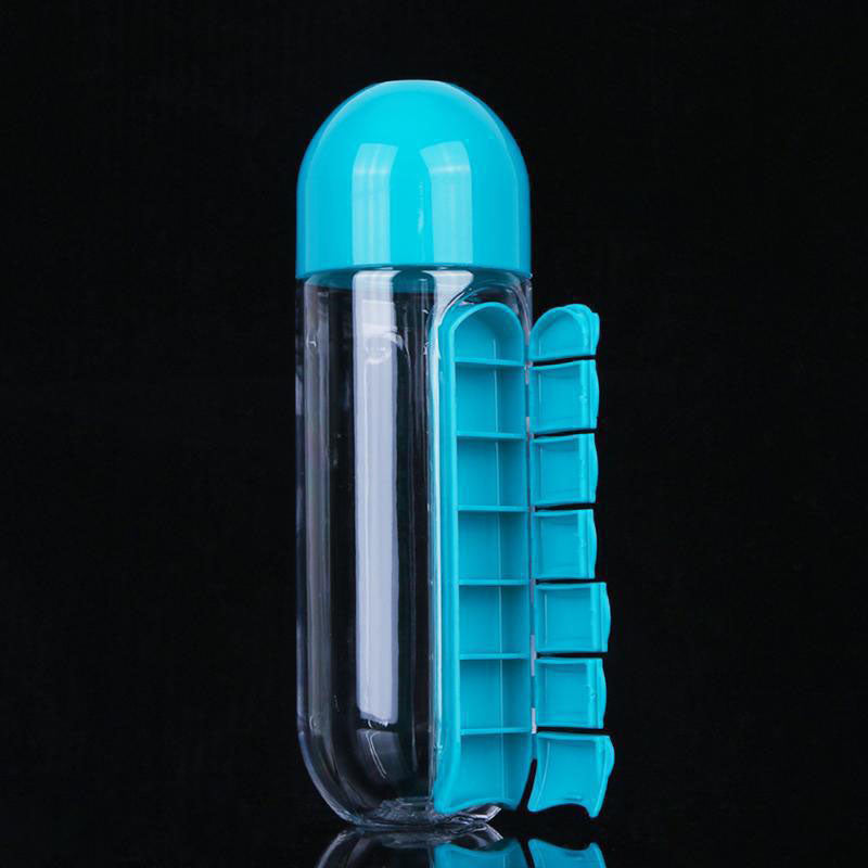 2 in 1 Water Bottle With Pill Organizer 600ml