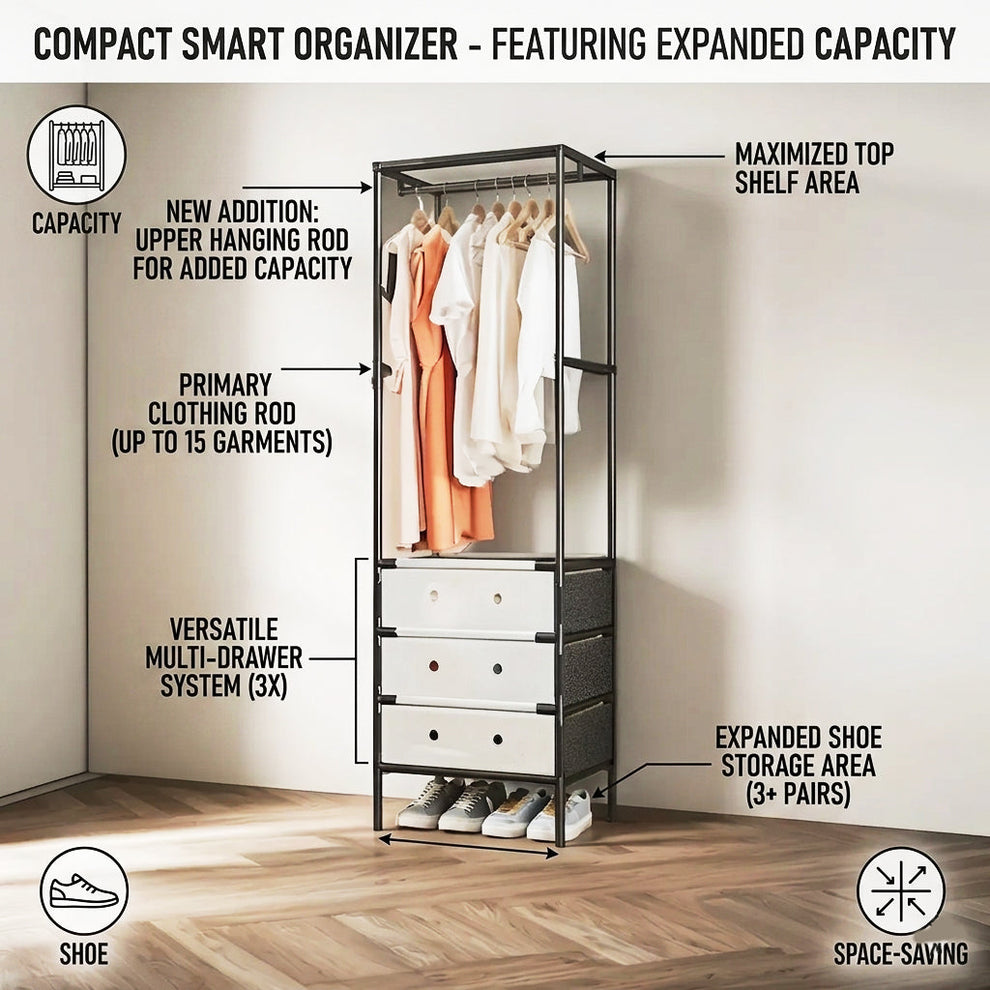 Multifunctional Metal Stand With 3 Drawers Clothes & Shoe Rack