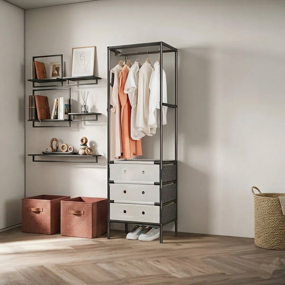 Multifunctional Metal Stand With 3 Drawers Clothes & Shoe Rack