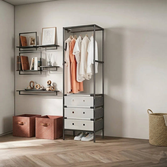 Multifunctional Metal Stand With 3 Drawers Clothes & Shoe Rack