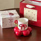 Elegant Floral Ceramic Coffee Cup with Bow & Display Stand