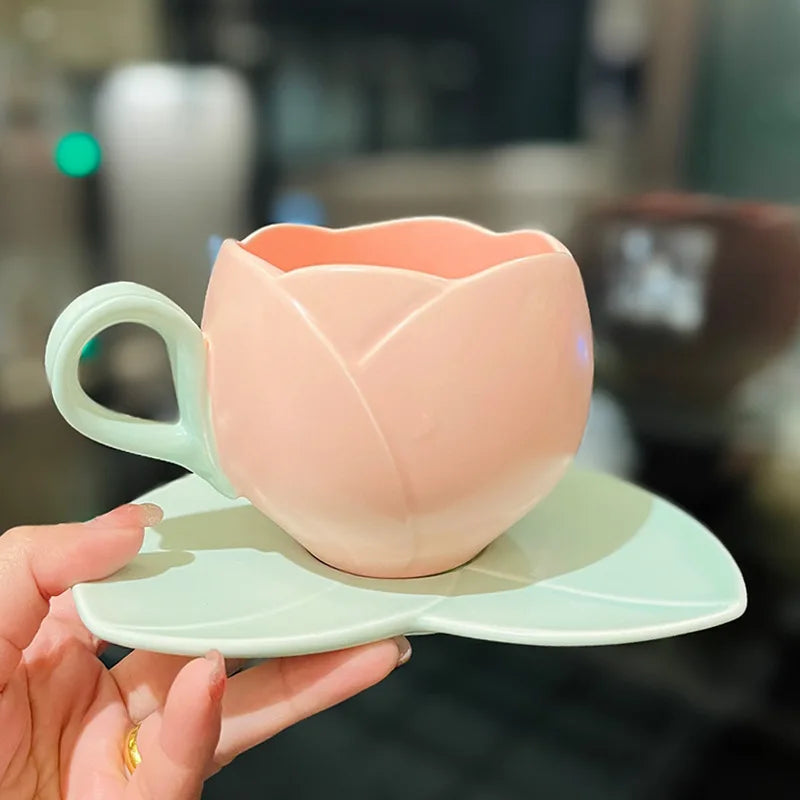 Ceramic Mini Tulip Coffee Mug With Saucers