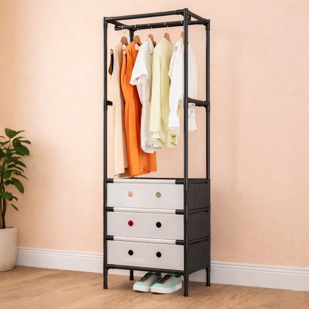 Multifunctional Metal Stand With 3 Drawers Clothes & Shoe Rack