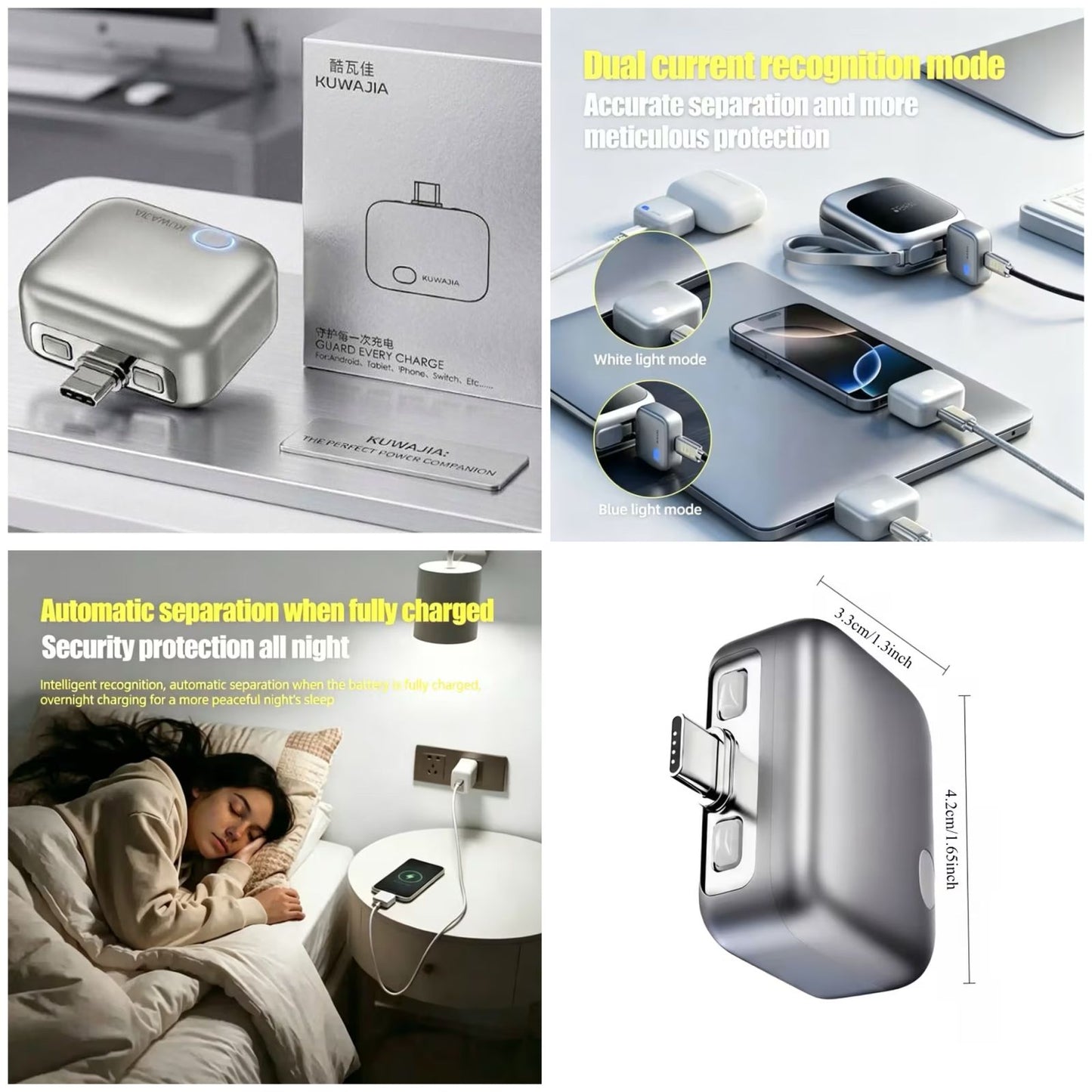 Portable USB-C Automatic Power-Off Charging Pops Up Device Physically Disconnects
