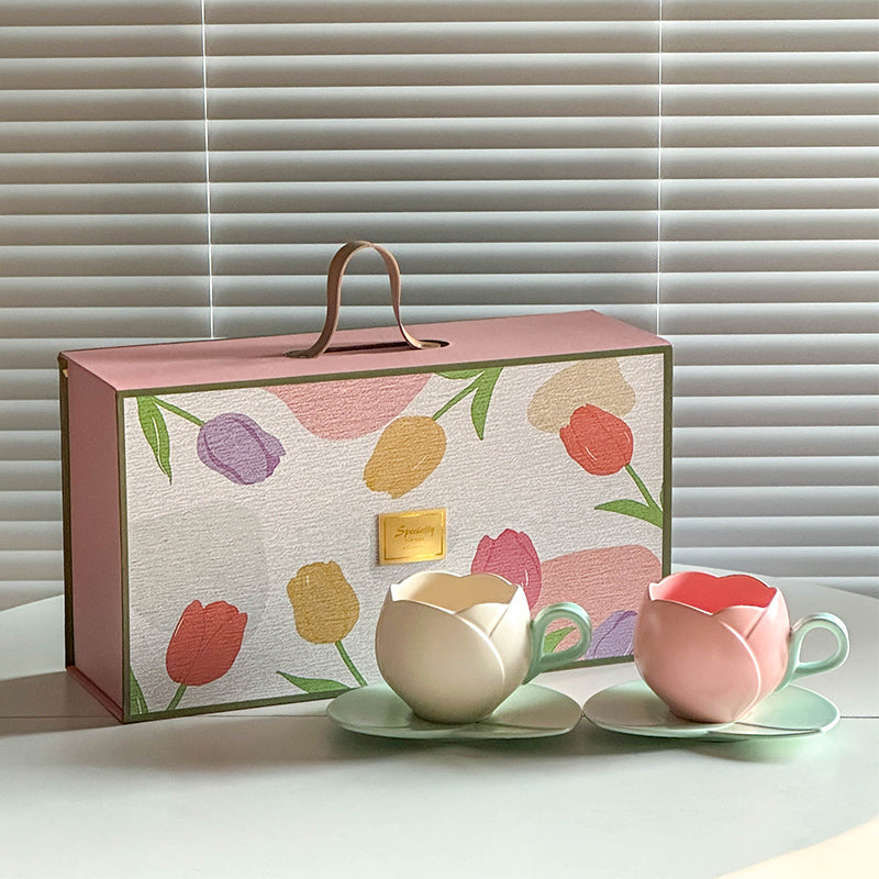 Ceramic Mini Tulip Coffee Mug With Saucers